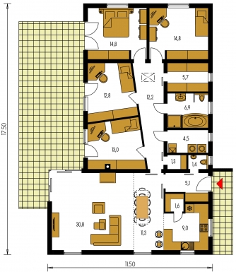 Mirror image | Floor plan of ground floor - BUNGALOW 145